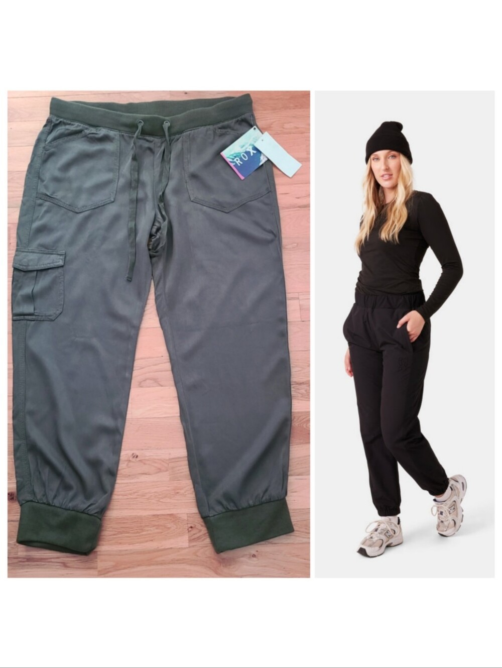 🆕️ Roxy Cargo Jogger Pants Army Green Size Large | Utility Athleisure Streetwea